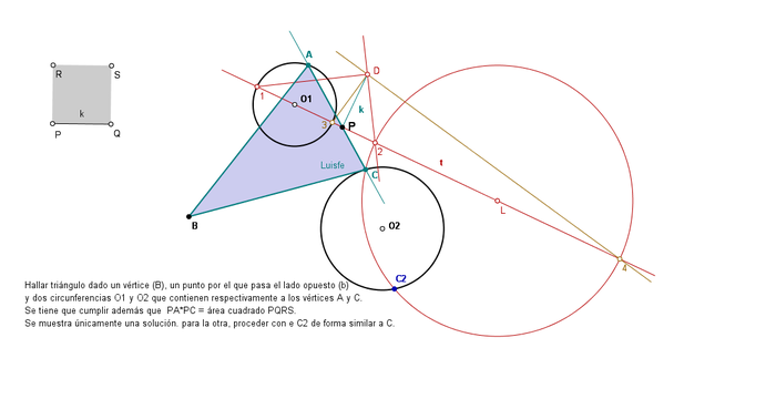 triángulo un punto P del lado b  y circ soporte de A y C y el producto PA x PC igual área PQRS.png