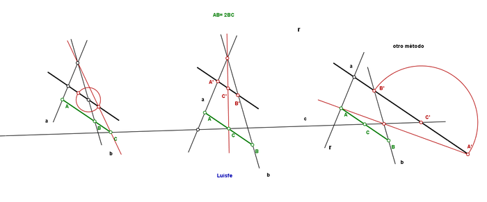 Segmentos corte a tres rectas en proporción dada más soluciones.png