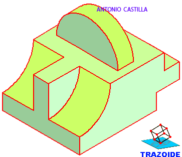 perspectiva isométrica de la pieza dada por sus vistas