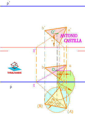 triángulo equilátero contenido en un plano paralelo a la línea de tierra 100