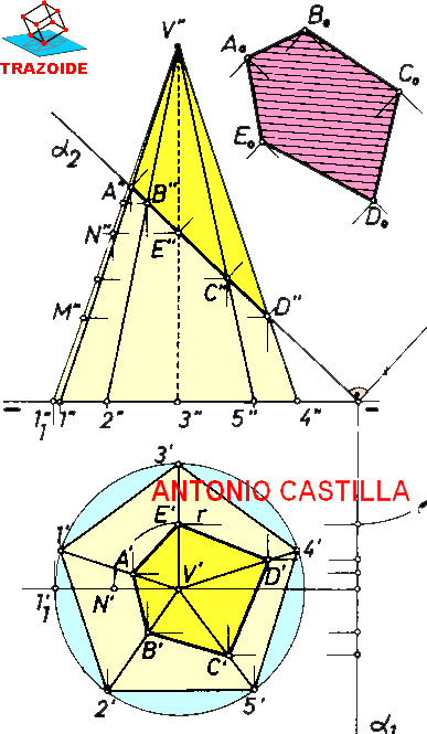 seccion a una piramide pr un plano proyectante