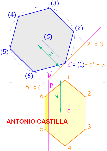 hexágono en un plano proyectante vertical 100