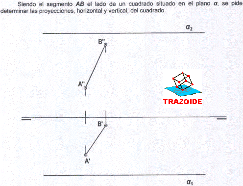 Cuadrado en un plano paralelo a la linea de tierra con un abatimiento