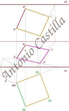 Cuadrado en un plano paralelo a la linea de tierra por afinidad 100