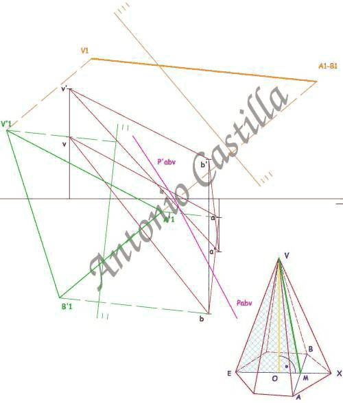 seccion media de una piramide hexagonal - midsection of a hexagonal pyramid