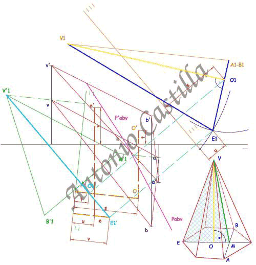 altura de una piramide hexagonal - height of a hexagonal pyramid