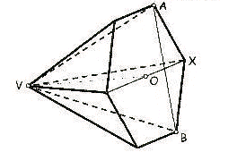 piramide hexagonal con una cara lateral apoyada en el plano horizontal - hexagonal pyramid resting with one lateral face in the horizontal plane