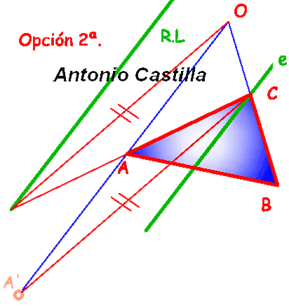 homologia de un triángulo que corta al eje de homologia