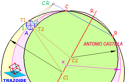 circunferencia tangente a una circunferencia pasando por dos puntos