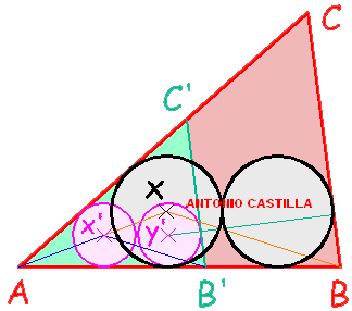 dos circunferencias tangentes interiores a un triangulo