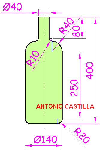 botella mediante enlaces y tangencias