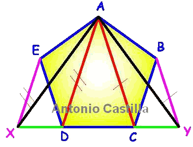 triángulo equivalente a un pentágono