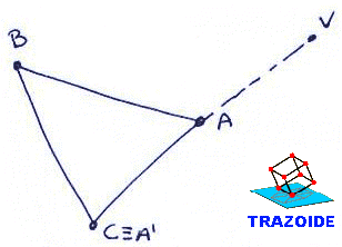 homologia de un triángulo en el que dos puntos estan alineados con el centro de homologia