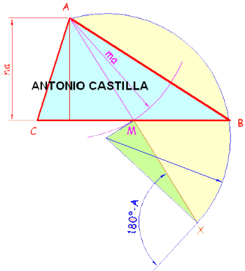 Triángulo conocida una altura, un ángulo y una mediana