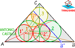 Tres circunferencias tangentes interiormente a un triángulo isosceles