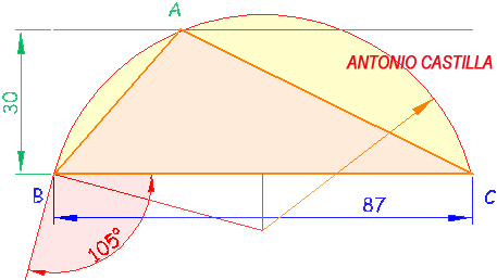 Triángulo conocido un lado, su altura y su angulo