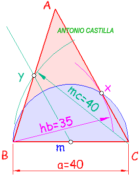 Triángulo conocidas dos medianas y una altura
