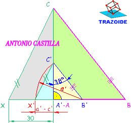 triángulo rectángulo con la diferencia de la hipotenusa menos el cateto