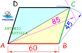 romboide conocido el lado y la diagonal