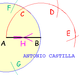 punto medio de un segmento con solo el compas - midpoint of a segment with only the compass