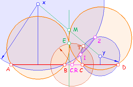 Circunferencias del mismo radio tangentes entre si, conocidas dos cuerdas