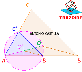 triángulo con dos lados y el radio de la circunscrita