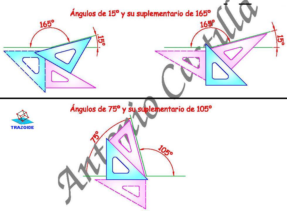 trazado de ángulos con la escuadra y el cartabon - plot with square angles and bevel