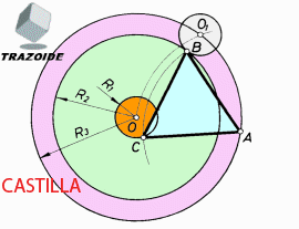 cuadrado apoyado en tres circunferencias concentricas