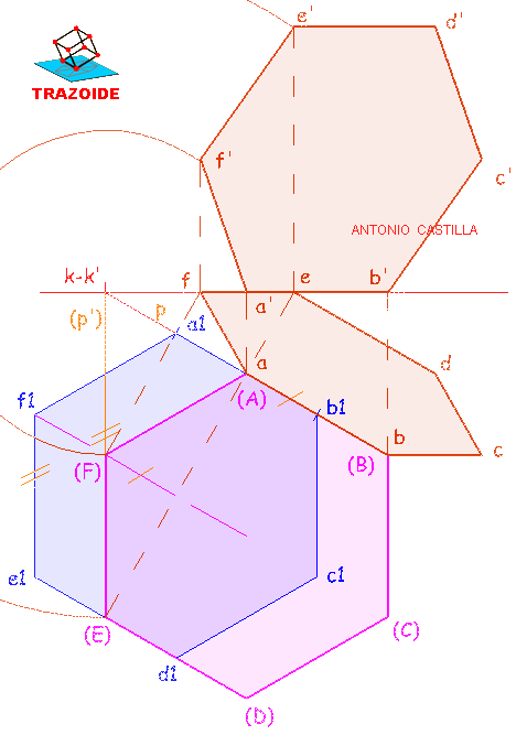 hexágono en plano oblicuo mediante abatimiento 100