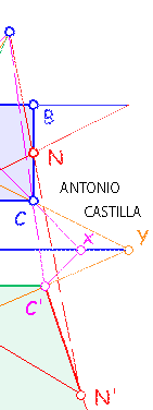 homologia de un cuadrado coincidente con la recta limite