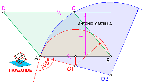 romboide o paralelogramo conocido un lado el ángulo de las diagonales y la altura