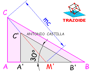 triángulo rectángulo con un a;ngulo y la mediana