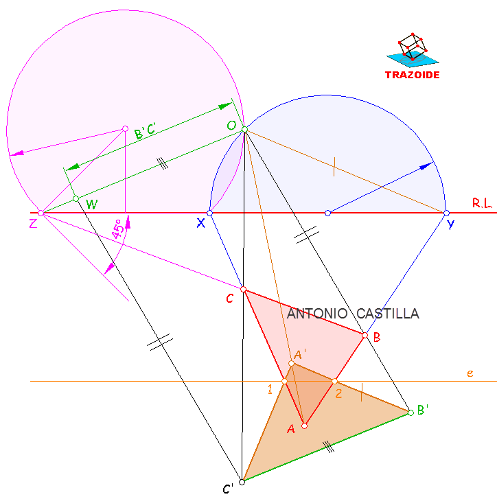 homologia de un triángulo en otro triángulo rectángulo isosceles