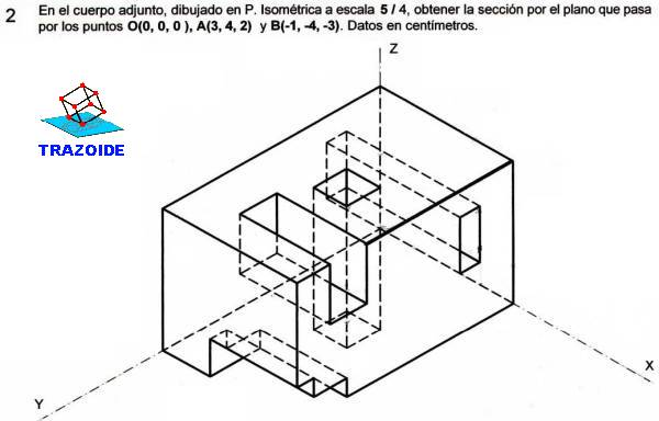 corte a perspectiva isométrica por un plano con sus trazas