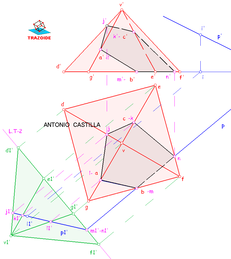 seccion por cambio de plano a una piramide