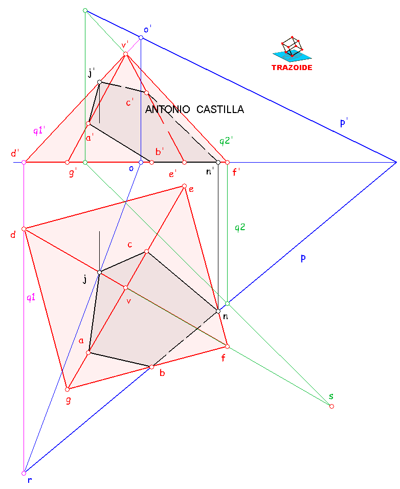 seccion a piramide mediante interseccion de rectas y planos