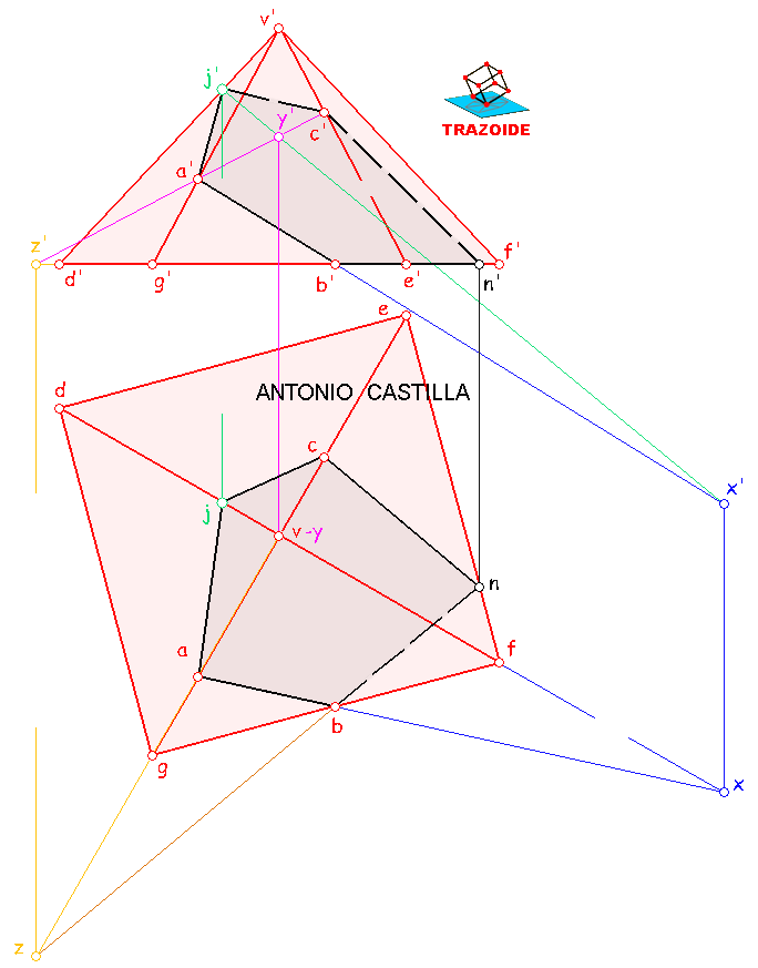 seccion a una piramide mediante intersecciones de rectas y planos