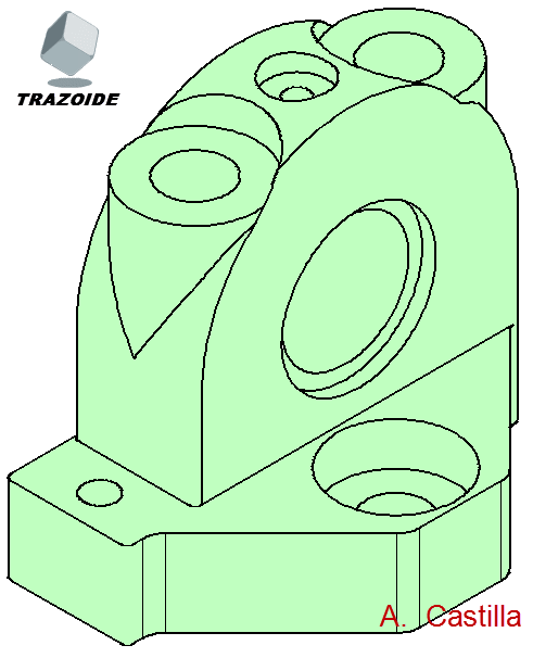 ejercicio de perspectiva isométrica de un apoyo para eje