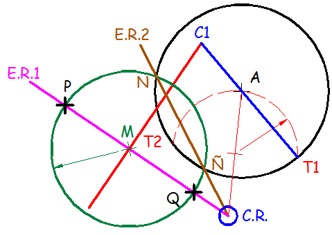 circunferencias tangentes a una circunferencia y que pasan por dos puntos