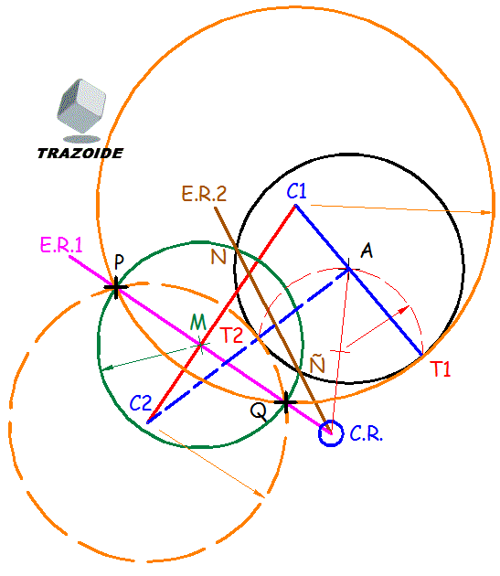 circunferencias tangentes a una circunferencia y que pasan por dos puntos