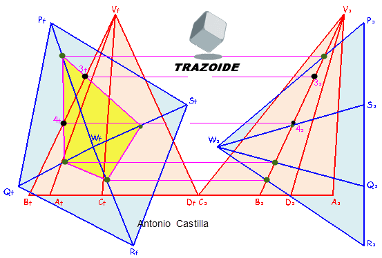 intersección de dos pirámides con solo dos proyecciones